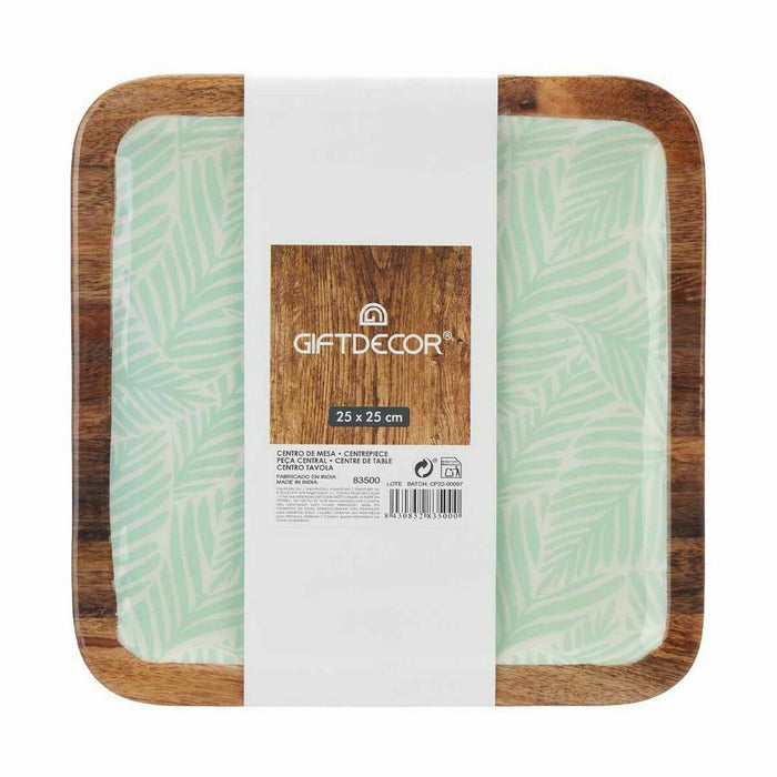 Decorațiune pentru Centrul Mesei 25 x 25 cm Frunza a unei plante Alb Maro Verde Rășină Lemn de mango (6 Unități)