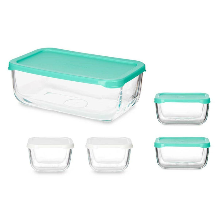 Set de Cutii pentru Prânz Snow Box Dreptunghiular Alb Turquoise (4 Unități)
