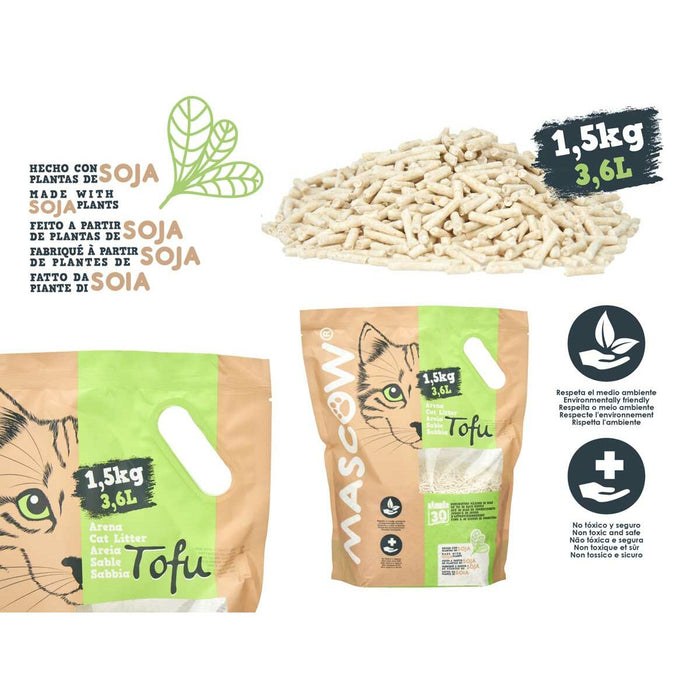 Nisip pentru pisici 1,5 Kg Soia Alb (8 Unități)