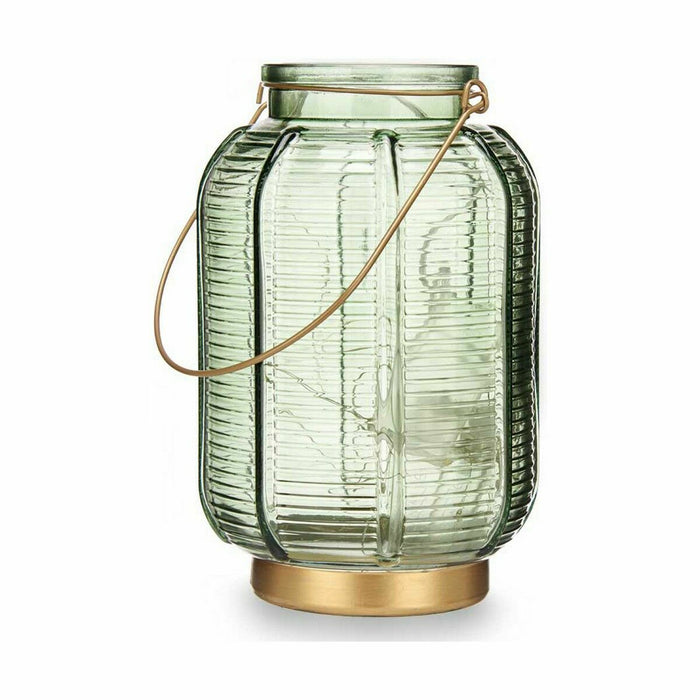 Lanternă LED Dungi Verde Auriu* Sticlă 13,5 x 22 x 13,5 cm (6 Unități)