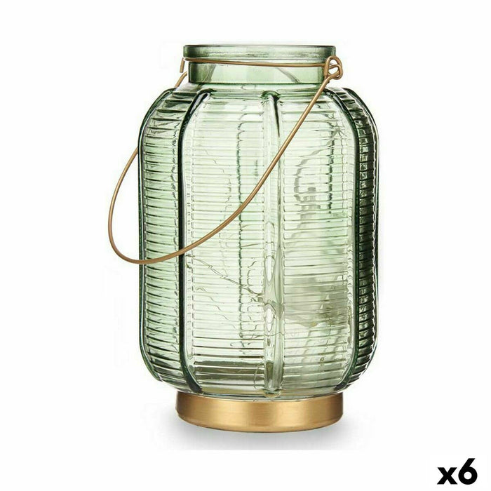Lanternă LED Dungi Verde Auriu* Sticlă 13,5 x 22 x 13,5 cm (6 Unități)