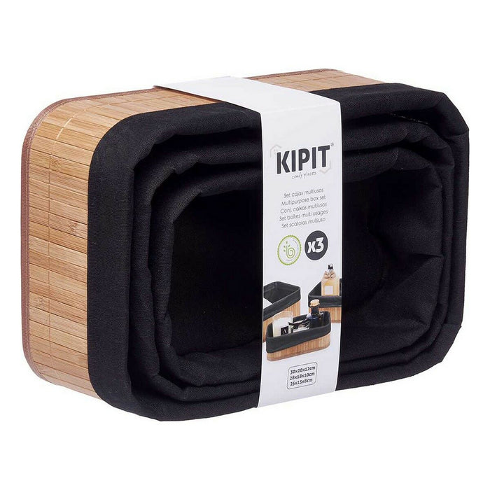 Organizatoare Set Negru Natural Bambus 31 x 12 x 21 cm (4 Unități)