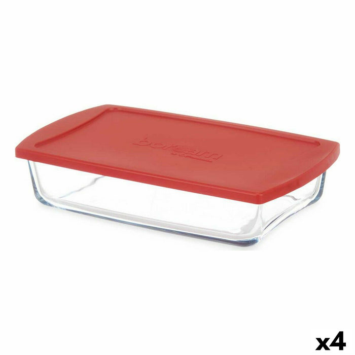 Cutie pentru Prânz Borcam Roșu Transparent Sticlă borosilicată 1,3 L (4 Unități)
