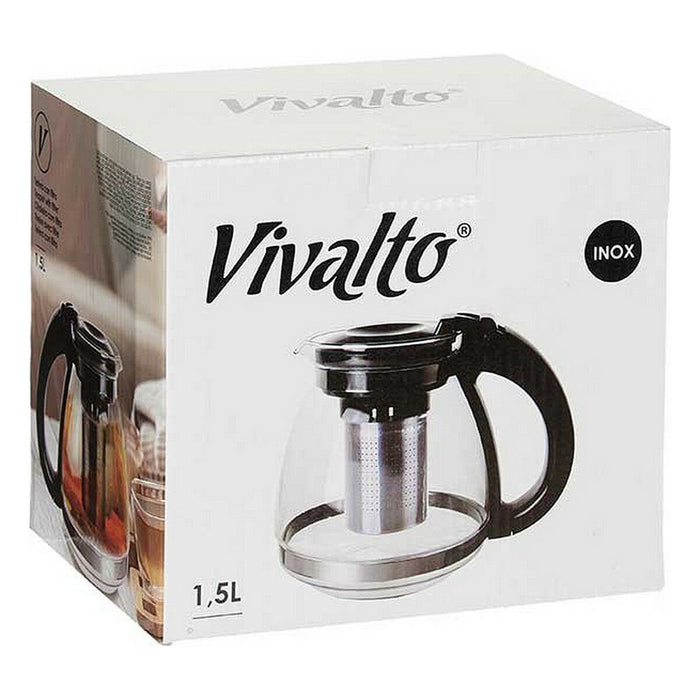 Ceainic Transparent Negru Plastic Sticlă 1,5 L (6 Unități)