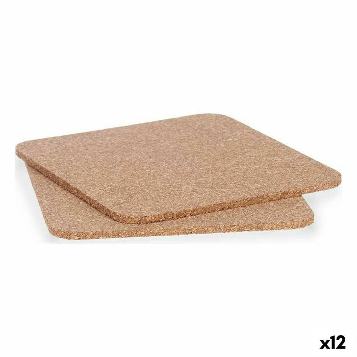 Set de covorașe de masă Suport Protecție pentru Masă Natural Plută 18 x 0,5 x 18 cm (12 Unități)