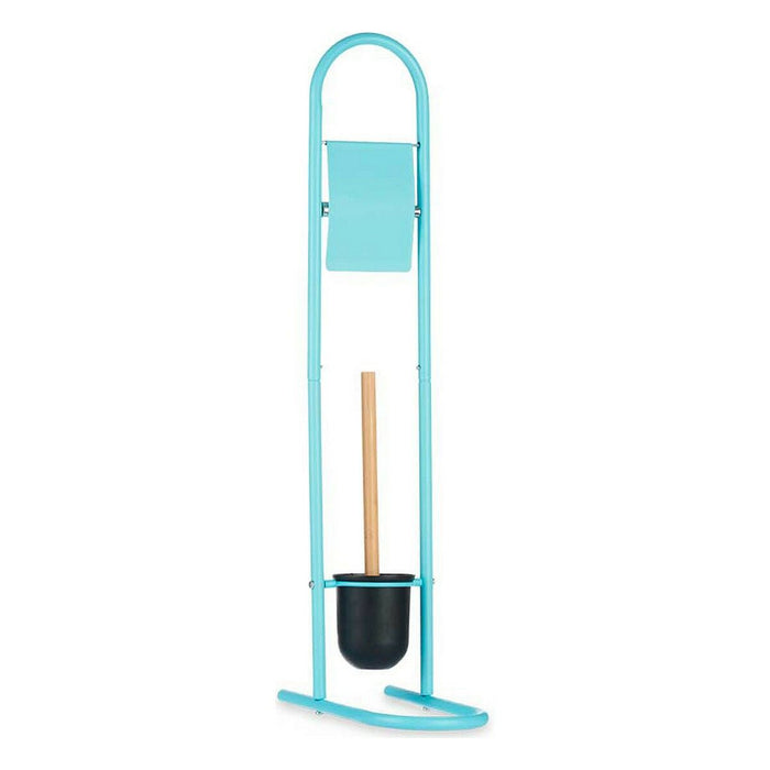 Suport pentru hârtie igienică cu suport pentru perie WC 16 x 28,5 x 80,8 cm Albastru Metal Plastic Bambus (4 Unități)