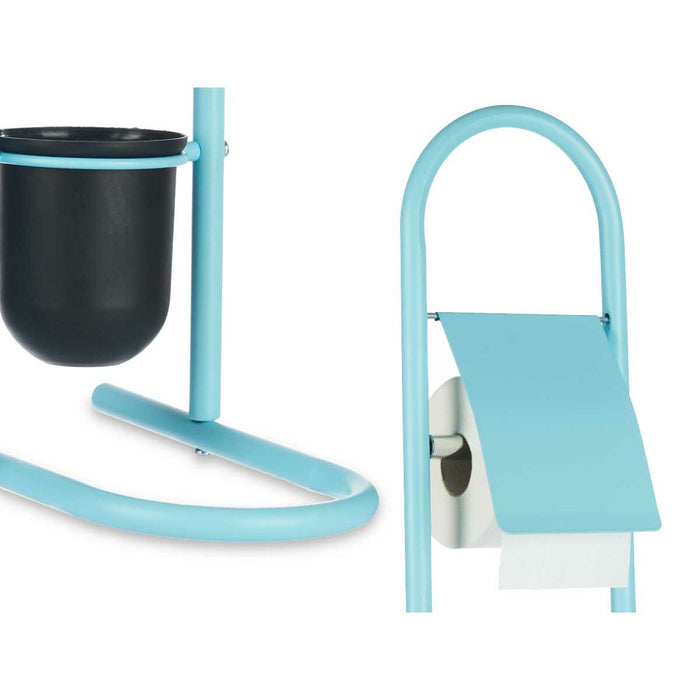 Suport pentru hârtie igienică cu suport pentru perie WC 16 x 28,5 x 80,8 cm Albastru Metal Plastic Bambus (4 Unități)