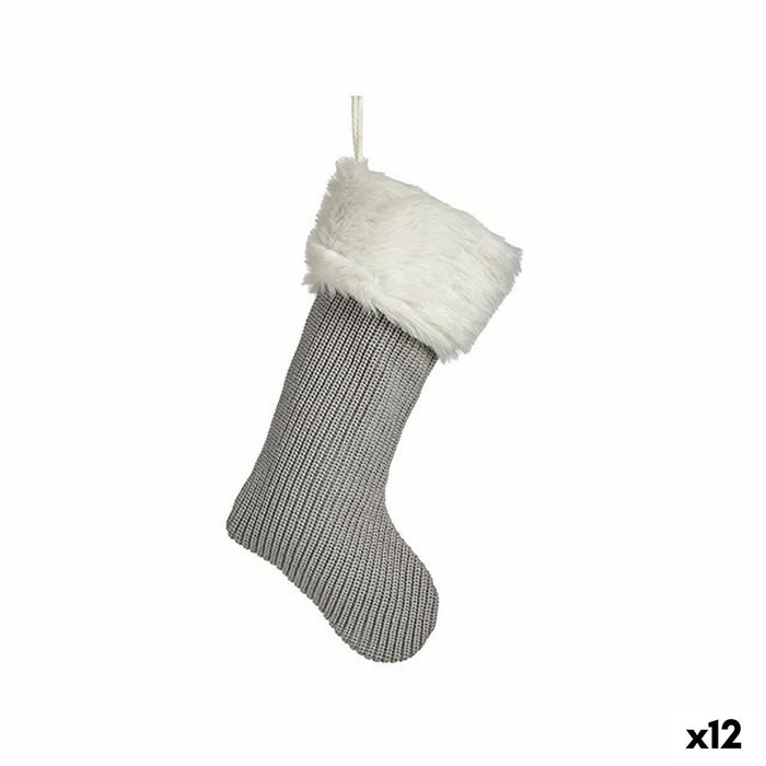 Ornament de Crăciun Ciorap de Crăciun Alb Gri 25 x 3 x 44 cm (12 Unități)