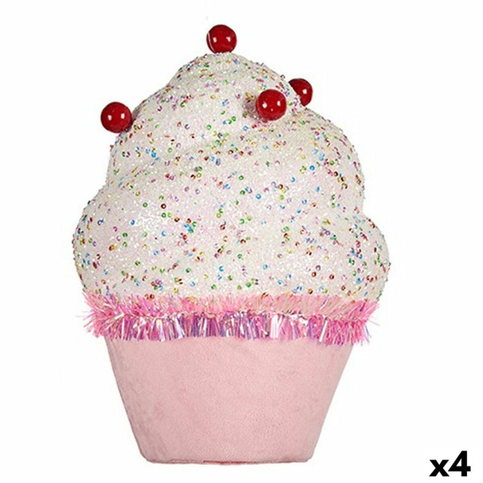 Figură Decorativă Brioșe Alb Roz Sintetic 18 x 26 x 18 cm (4 Unități)