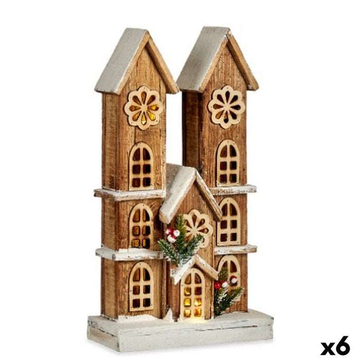 Figură Decorativă Lumină Casă Alb Maro Lemn 25 x 46 x 9 cm (6 Unități)