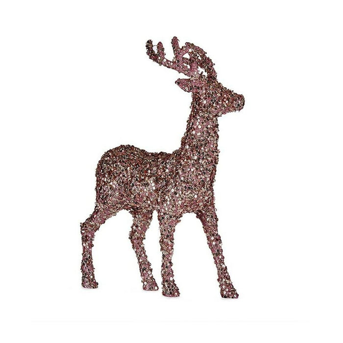 Figură Decorativă Reni de Crăciun Purpurină Roz Auriu* Plastic 15 x 45 x 30 cm (8 Unități)