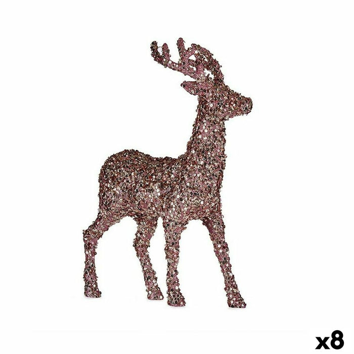Figură Decorativă Reni de Crăciun Purpurină Roz Auriu* Plastic 15 x 45 x 30 cm (8 Unități)
