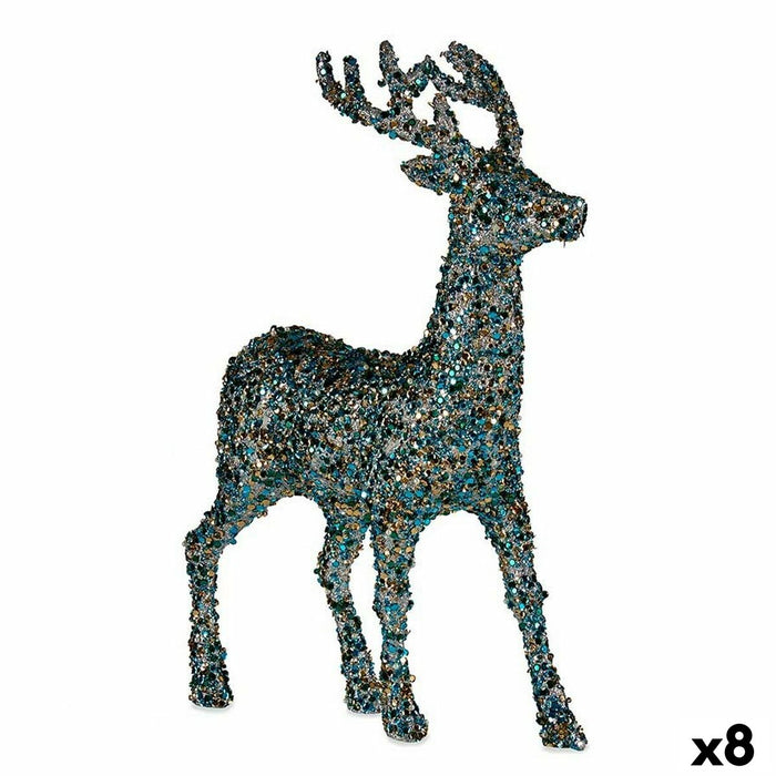 Figură Decorativă Reni de Crăciun Purpurină Albastru Auriu* Plastic 15 x 45 x 30 cm (8 Unități)
