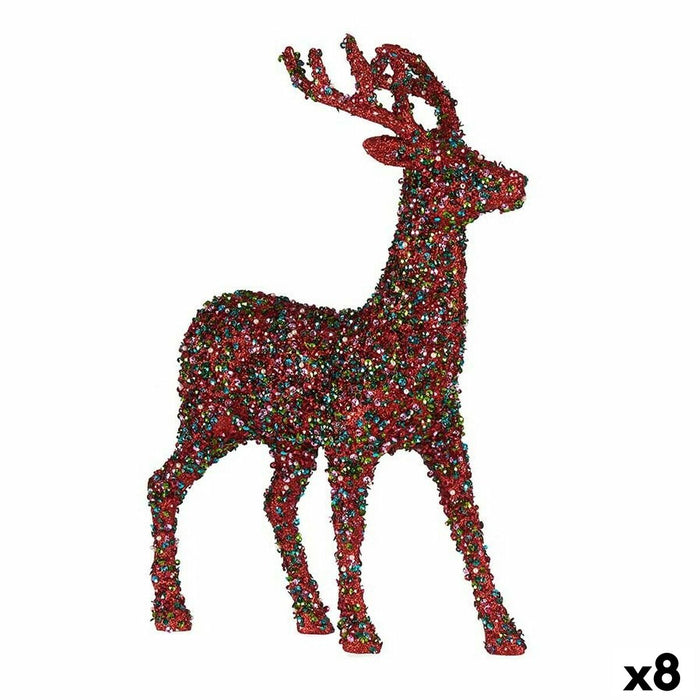 Figură Decorativă Reni de Crăciun Purpurină Multicolor Plastic 15 x 45 x 30 cm (8 Unități)
