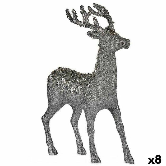 Figură Decorativă Reni de Crăciun Argintiu Plastic 15 x 45 x 30 cm (8 Unități)