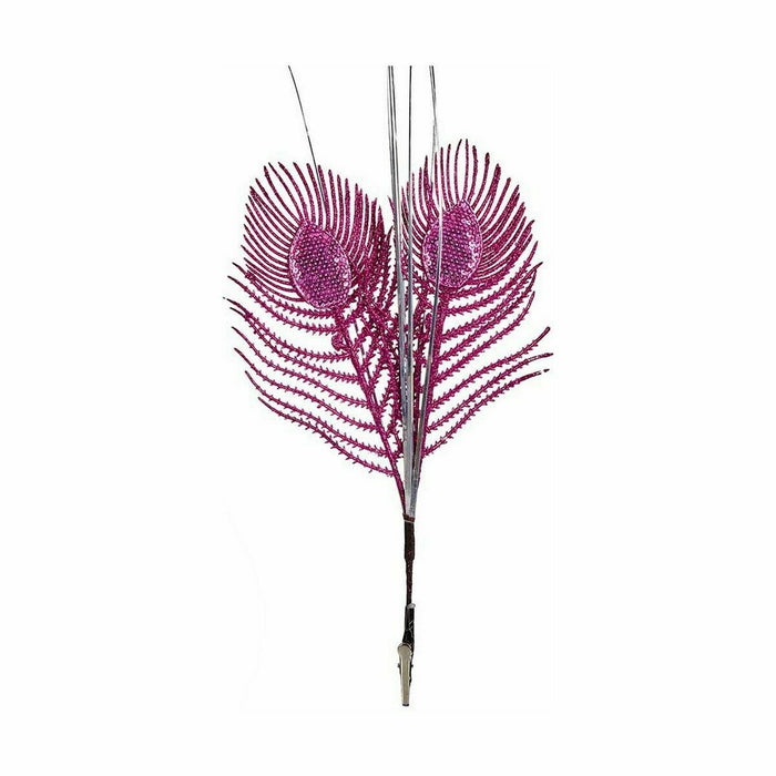 Ornament de Crăciun Pană Fucsia Plastic Purpurină 20 x 38 x 0,5 cm (24 Unități)