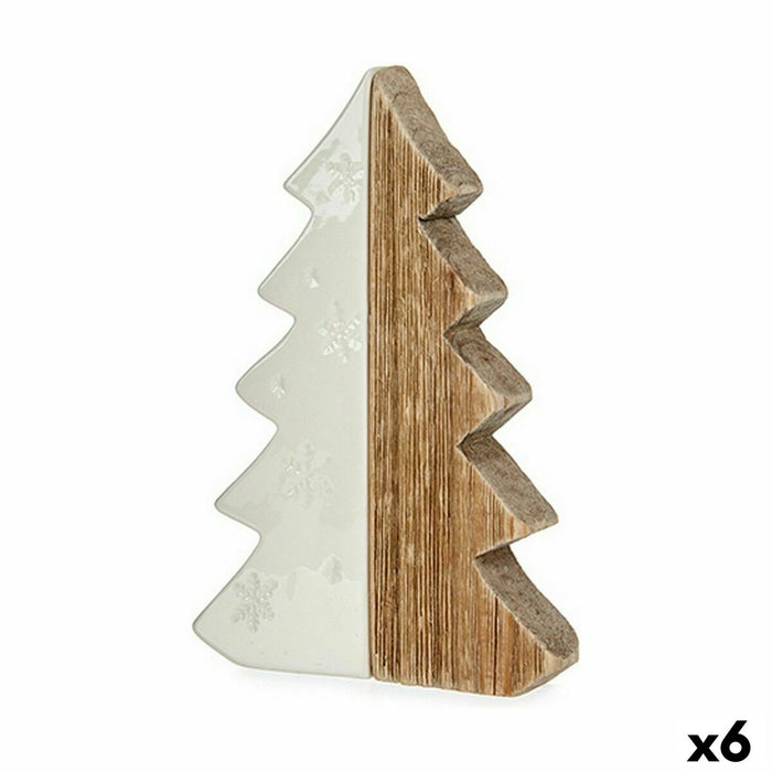 Figură Decorativă Pom de Crăciun Alb Natural Lemn Ceramică 3 x 21 x 14 cm (6 Unități)