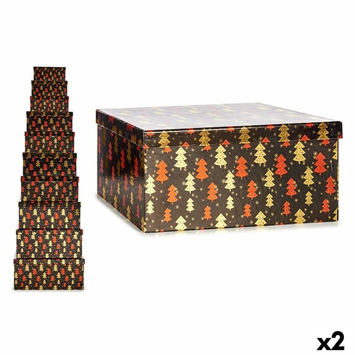 Set de Cutii Decorative Pom de Crăciun Negru Roșu Auriu* Carton (2 Unități)