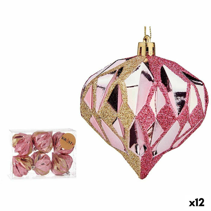 Set de globuri de Crăciun Diamant Roz Auriu* Plastic 8 x 9 x 8 cm (12 Unități)