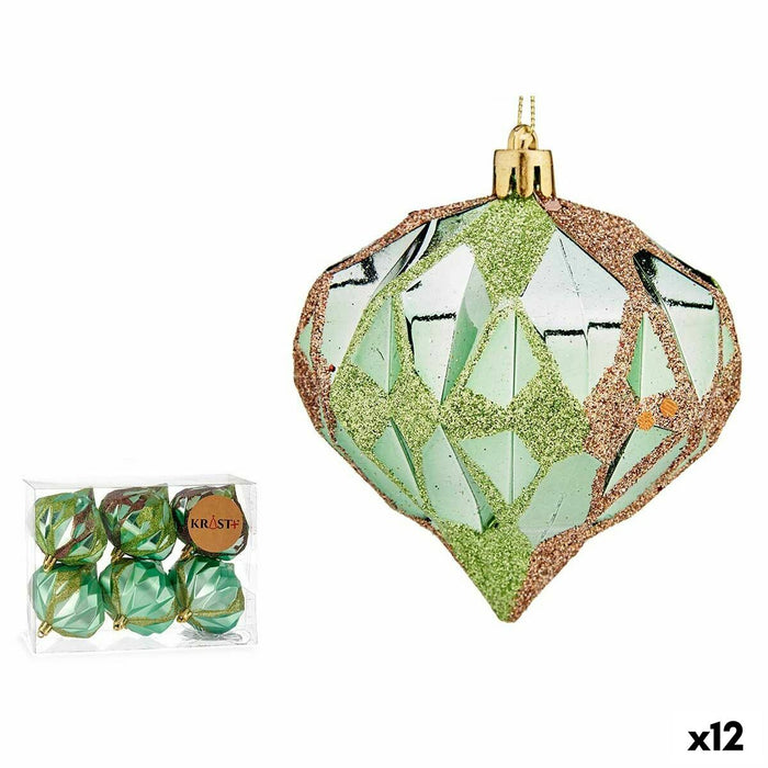 Set de globuri de Crăciun Diamant Verde Plastic 8 x 9 x 8 cm (12 Unități)