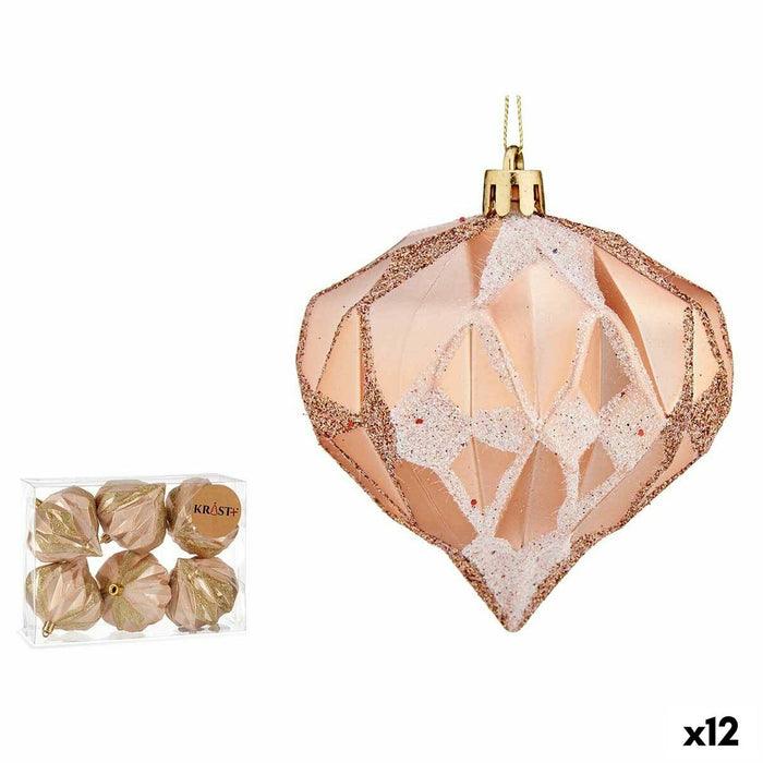 Set de globuri de Crăciun Diamant Cupru Plastic Ø 8 cm (12 Unități)