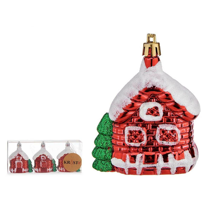 Set ornamente de Crăciun Casă 3 Piese Alb Roșu Verde Auriu* Plastic 3,5 x 8 x 6 cm (12 Unități)