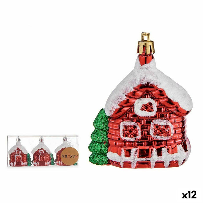 Set ornamente de Crăciun Casă 3 Piese Alb Roșu Verde Auriu* Plastic 3,5 x 8 x 6 cm (12 Unități)