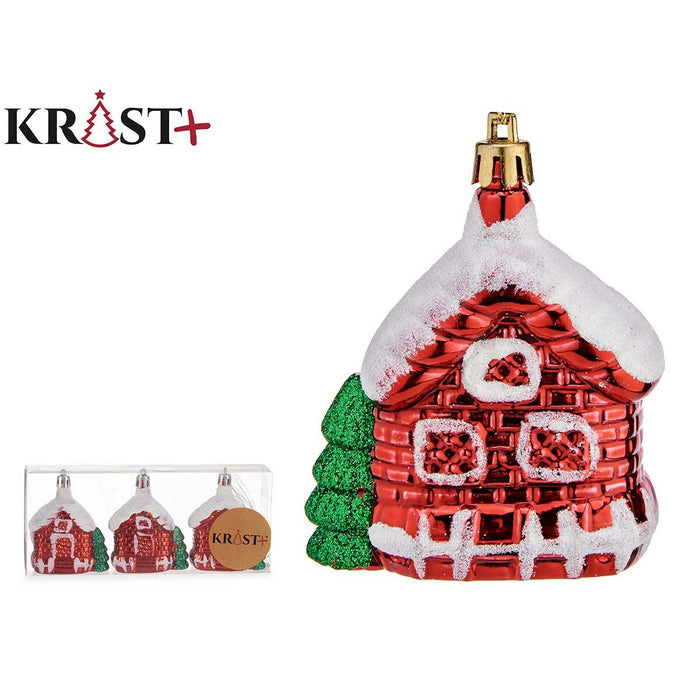 Set ornamente de Crăciun Casă 3 Piese Alb Roșu Verde Auriu* Plastic 3,5 x 8 x 6 cm (12 Unități)