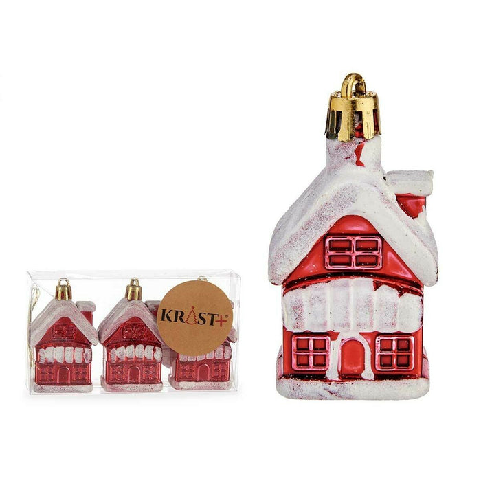 Set ornamente de Crăciun Casă Alb Roșu Auriu* Plastic 2,5 x 7 x 4 cm (12 Unități)
