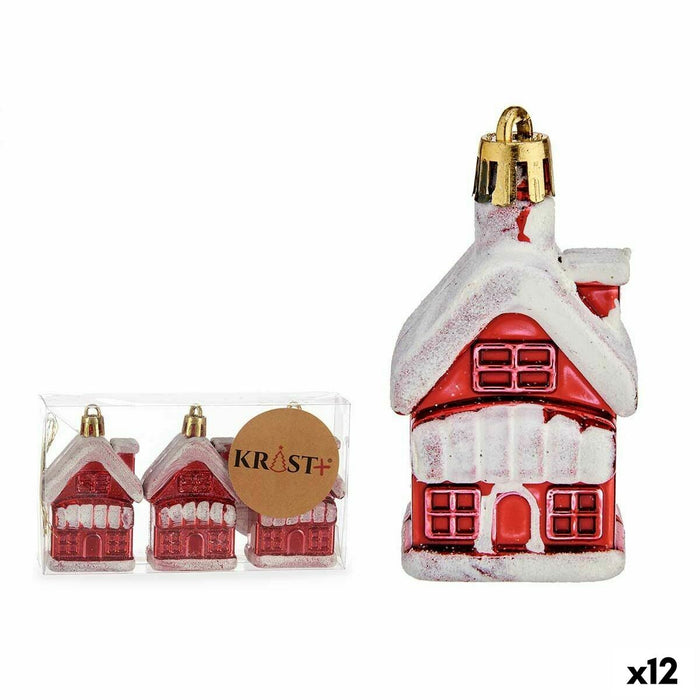 Set ornamente de Crăciun Casă Alb Roșu Auriu* Plastic 2,5 x 7 x 4 cm (12 Unități)