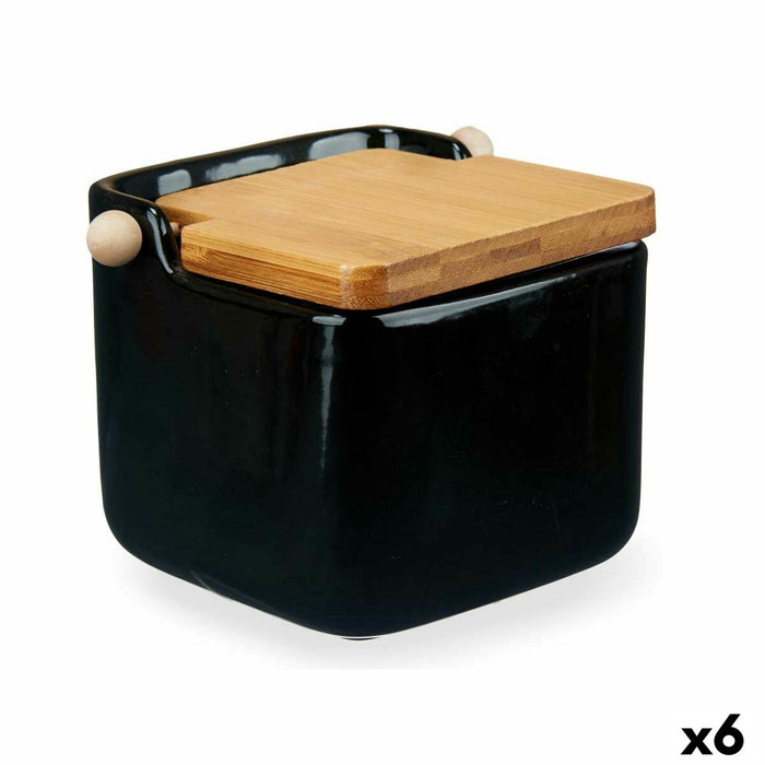 Solniță cu capac Maro Negru Ceramică Bambus 800 ml (6 Unități)