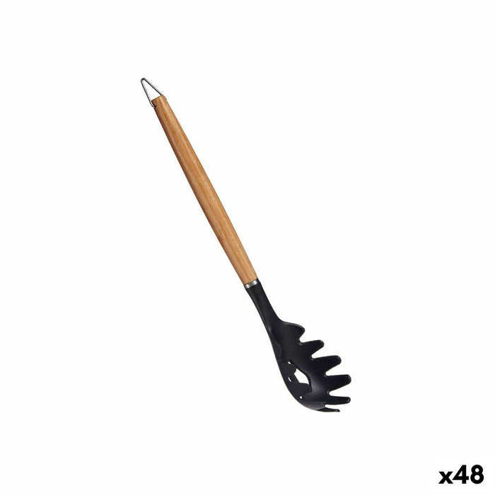 Lingură de servit paste Negru Nailon lemn de fag 6 x 3 x 32 cm (48 Unități)