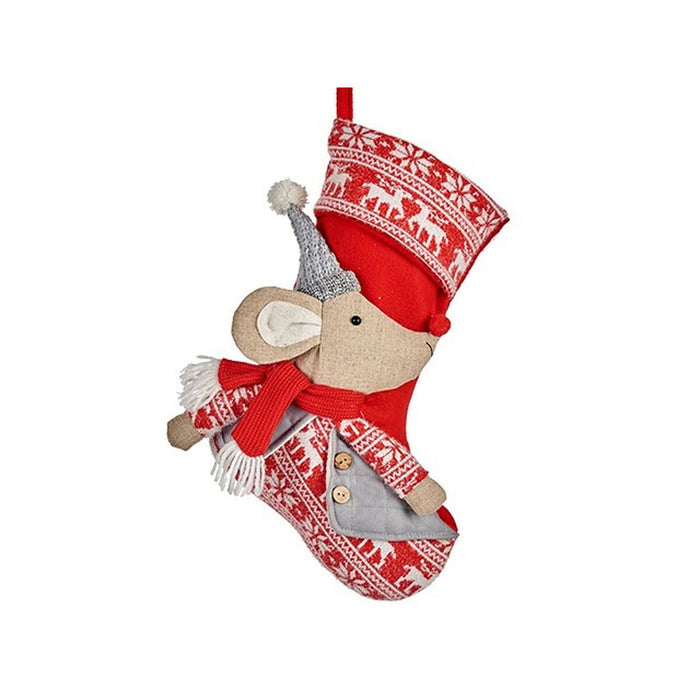 Ornament de Crăciun Ciorap de Crăciun Mouse Gri Poliester 31 x 5 x 48 cm (12 Unități)