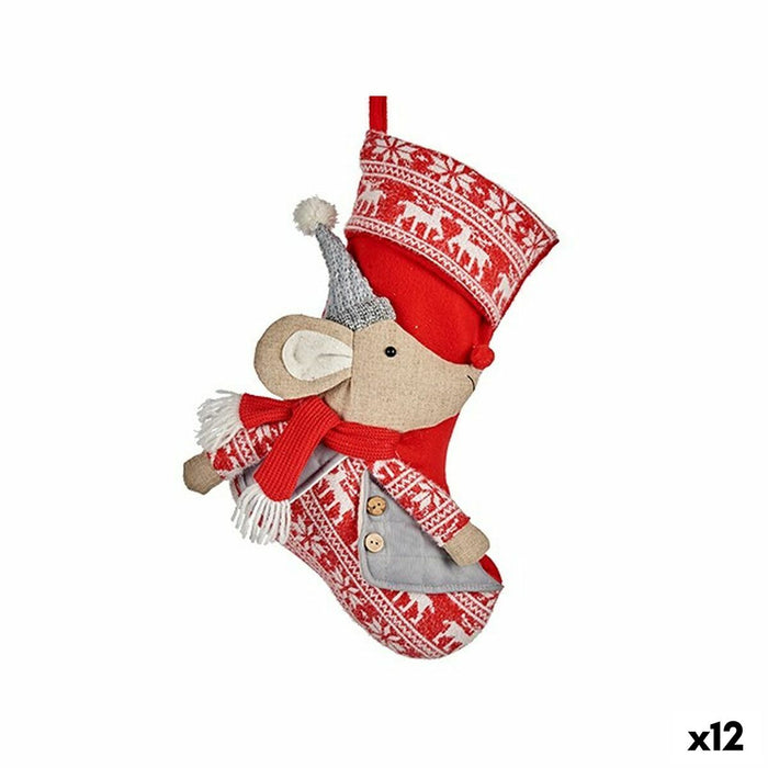 Ornament de Crăciun Ciorap de Crăciun Mouse Gri Poliester 31 x 5 x 48 cm (12 Unități)