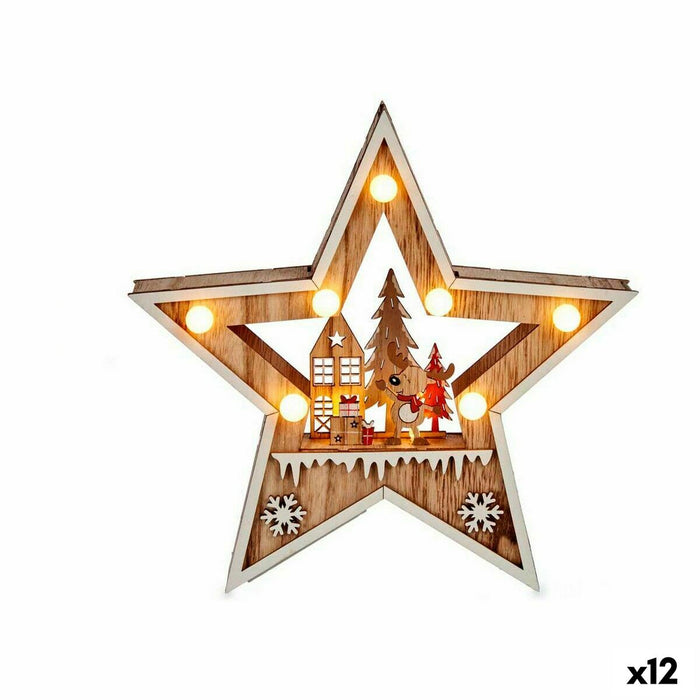 Figură Decorativă Stea Lumină Alb Maro Lemn 4,5 x 25 x 26 cm (12 Unități)