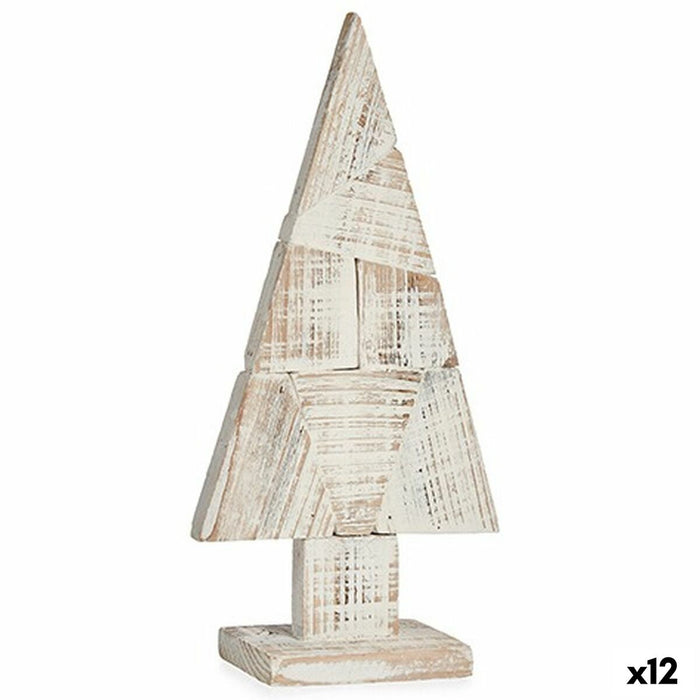 Figură Decorativă Pom de Crăciun Alb Natural Lemn 9 x 41,5 x 20 cm (12 Unități)