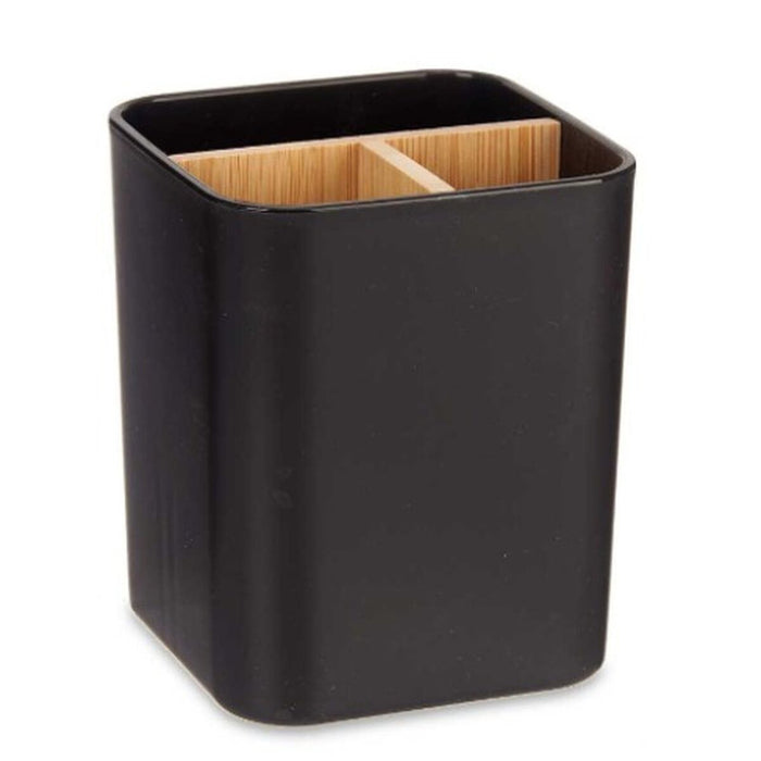 Suport pentru periuțe de dinți Negru Bambus polipropilenă 9 x 11 x 9 cm (6 Unități)