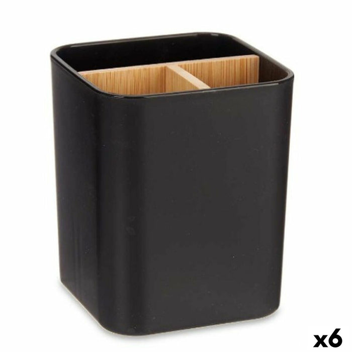 Suport pentru periuțe de dinți Negru Bambus polipropilenă 9 x 11 x 9 cm (6 Unități)