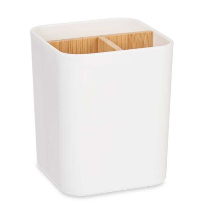 Suport pentru periuțe de dinți Alb Bambus polipropilenă 9 x 11 x 9 cm (6 Unități)