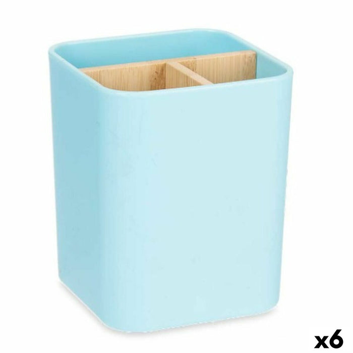 Suport pentru periuțe de dinți Albastru Bambus polipropilenă 9 x 11 x 9 cm (6 Unități)
