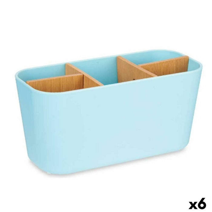 Suport pentru periuțe de dinți Albastru Bambus polipropilenă 21 x 10 x 9 cm (6 Unități)
