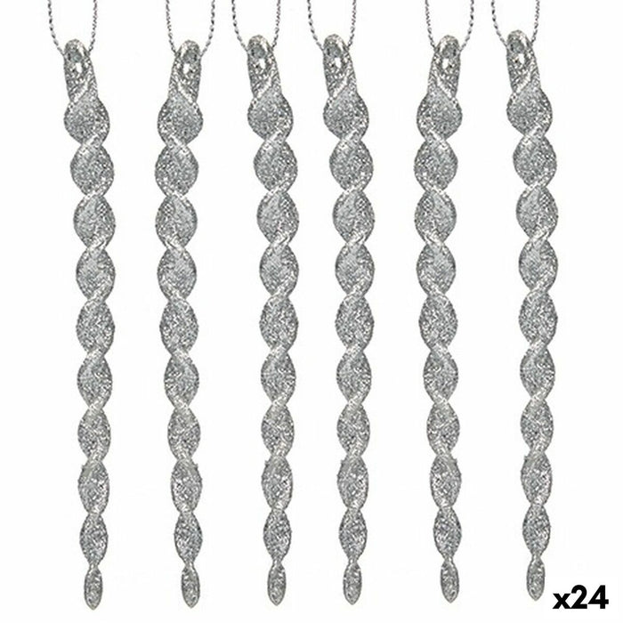 Ornament de Crăciun Argintiu Plastic Purpurină 13,5 x 1 x 5,5 cm (24 Unități)