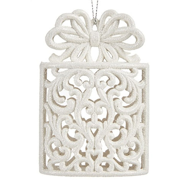 Ornament de Crăciun Cutie Cadou Alb Plastic Purpurină 7,4 x 12 x 4 cm (24 Unități)