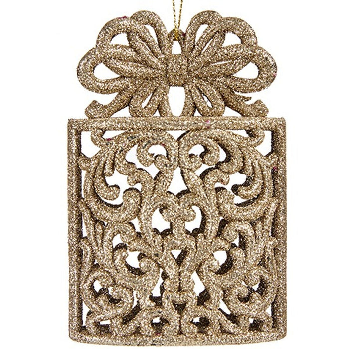 Ornament de Crăciun Cutie Cadou champagne Plastic Purpurină 7,5 x 11,5 x 4 cm (24 Unități)