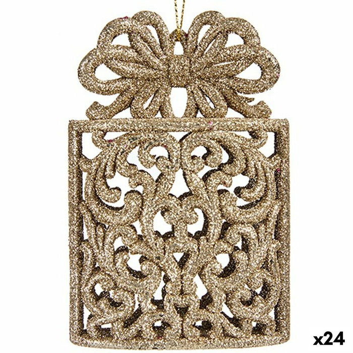Ornament de Crăciun Cutie Cadou champagne Plastic Purpurină 7,5 x 11,5 x 4 cm (24 Unități)