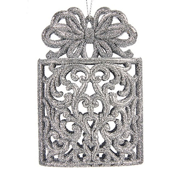 Ornament de Crăciun Cutie Cadou Argintiu Plastic Purpurină 7,5 x 11,5 x 4 cm (24 Unități)