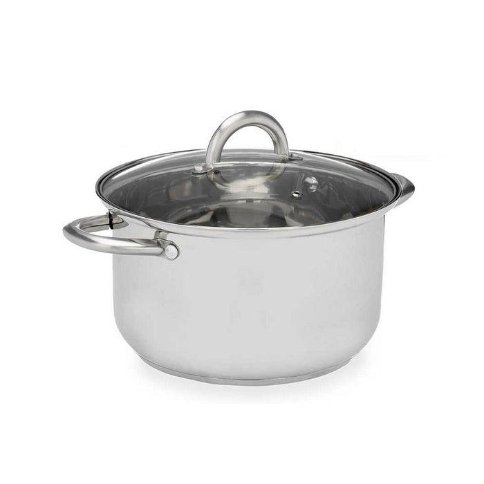 Caserolă Cu Capac de Sticlă Argintiu Oțel inoxidabil 34 x 14,5 x 25,5 cm (6 Unități)