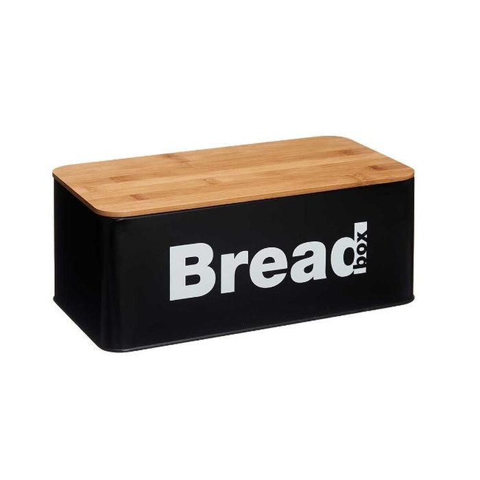 Coș pentru pâine Negru Natural Metal Bambus 33 x 13,3 x 18 cm (4 Unități)