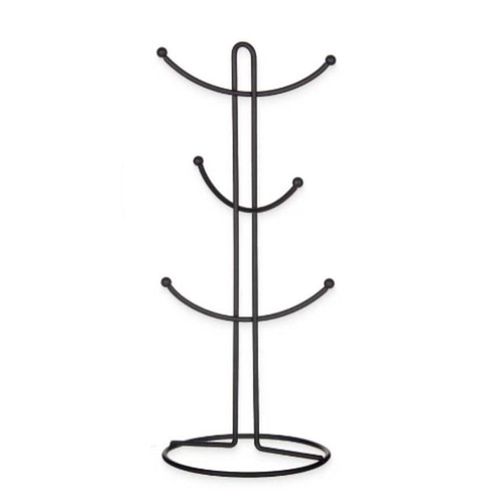 Suport cu cârlige pentru cești Negru Metal 16 x 39 x 16 cm (6 Unități)