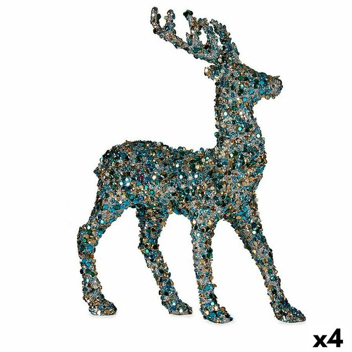 Figură Decorativă Reni de Crăciun Purpurină Albastru Auriu* 6,5 x 31 x 20 cm (4 Unități)